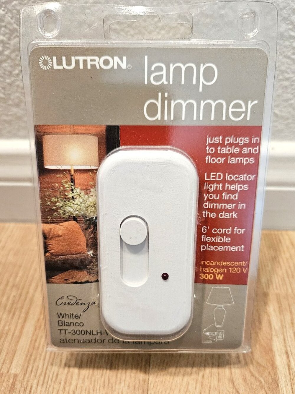 Lutron TT-300NLH-WH White Plug-In Slide Lamp Dimmer 120V 300W 6 ft......NEW